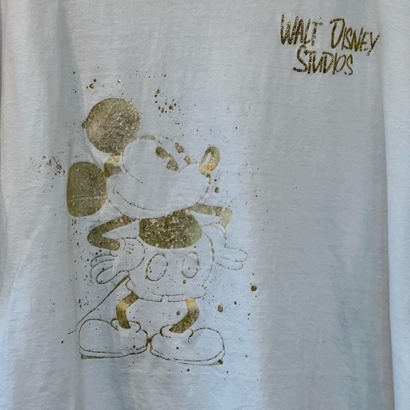 Vintage Disney Walt Disney Studios Mickey SS T Shirt White with Gold Design OSFM - Picture 3 of 9